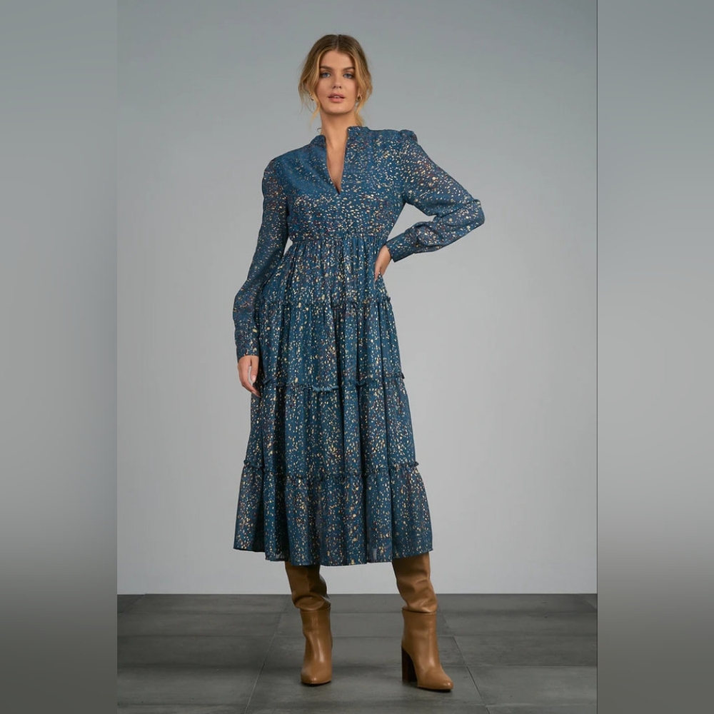 Elan blue Floral Print Sapphire Paisley Dress Sz S. New without tags